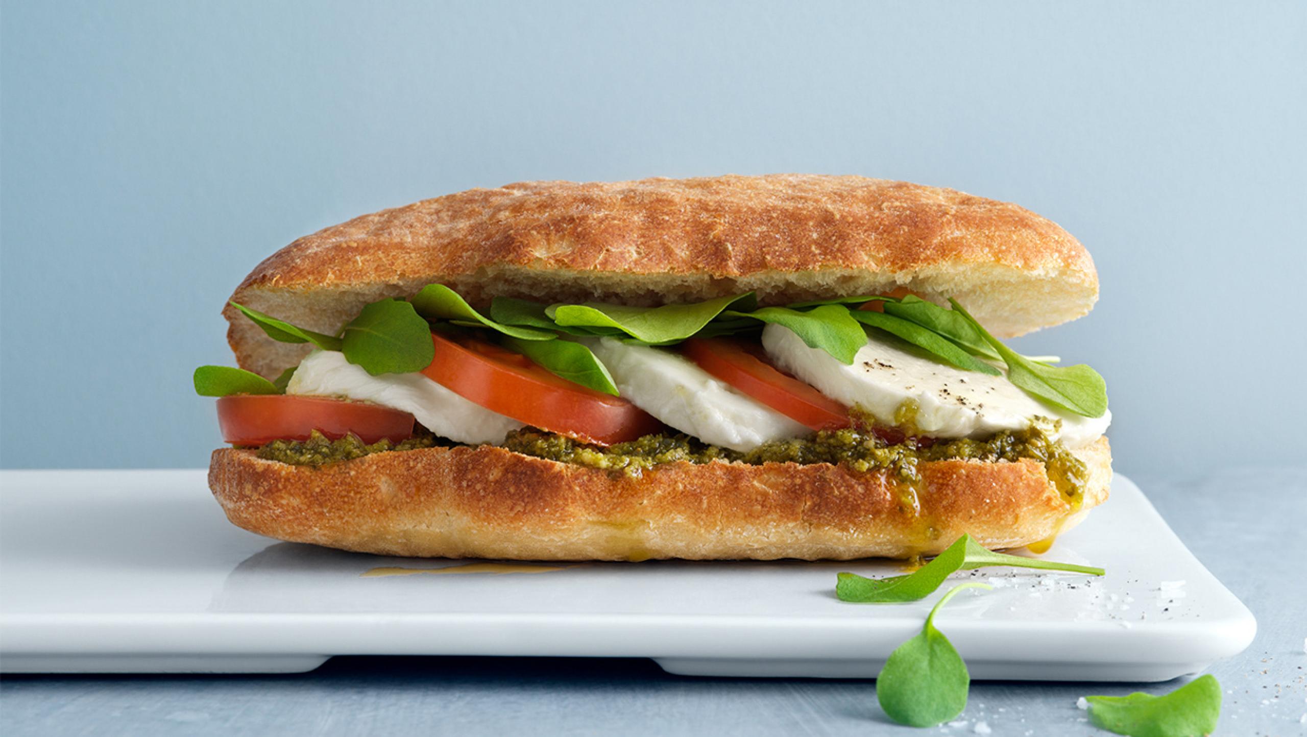 Ciabatta with pesto and mozzarella | Waynes Coffee Jordan